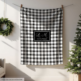 Grey Hues Rustic Black White Plaid Blanket for Him Fleece Deken