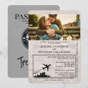 Grey Ireland Passport Wedding Invitation Kaart