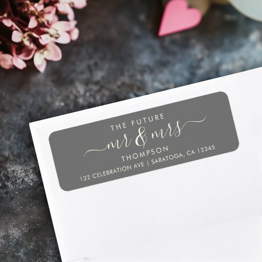 Grey Ivory Elegant Chic Future MR en MRS Address Etiket