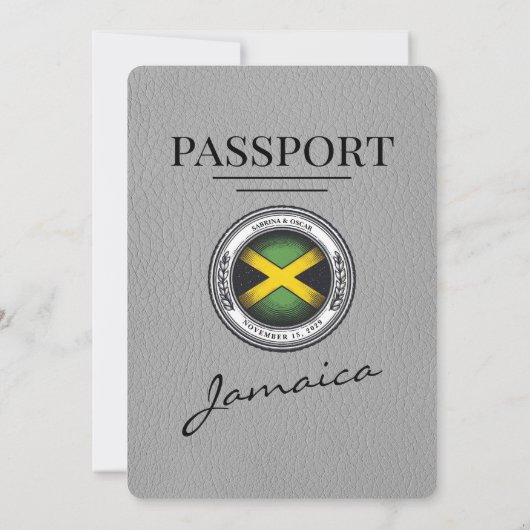 Grey Jamaica Passport bruiloft uitnodiging (Achterkant)