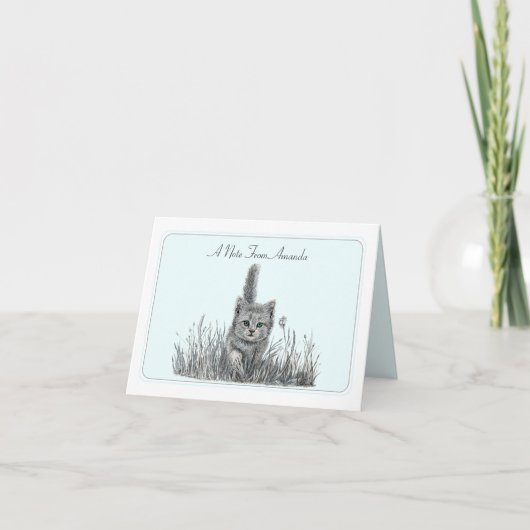 Grey Kitten gepersonaliseerde gevouwen notitie Kaa Notitiekaartje (Voorkant)
