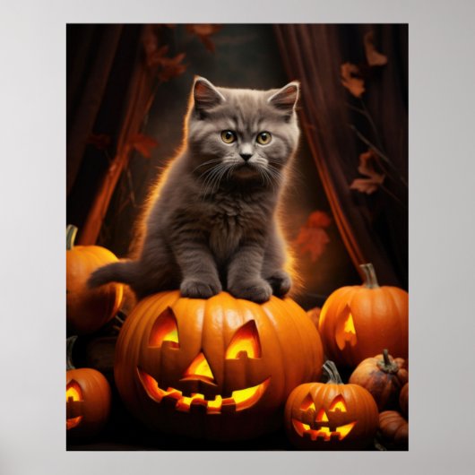 Grey Kitten Halloween Poster (Voorkant)
