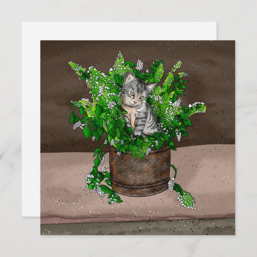 Grey Kitten in Bucket of Catnip Bedankkaart (Voorkant / Achterkant)