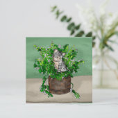 Grey Kitten in Bucket of Catnip Bedankkaart (Staand voorkant)