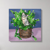 Grey Kitten in Bucket of Catnip Canvas Afdruk (Voorkant)