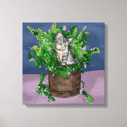 Grey Kitten in Bucket of Catnip Canvas Afdruk (Voorkant)