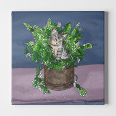 Grey Kitten in Bucket of Catnip Canvas Afdruk
