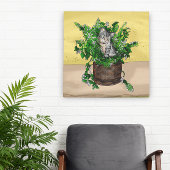 Grey Kitten in Bucket of Catnip Canvas Afdruk