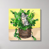 Grey Kitten in Bucket of Catnip Canvas Afdruk (Voorkant)