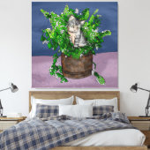 Grey Kitten in Bucket of Catnip Canvas Afdruk (Insitu (Slaapkamer))