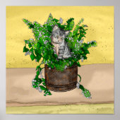 Grey Kitten in Bucket of Catnip Poster (Voorkant)