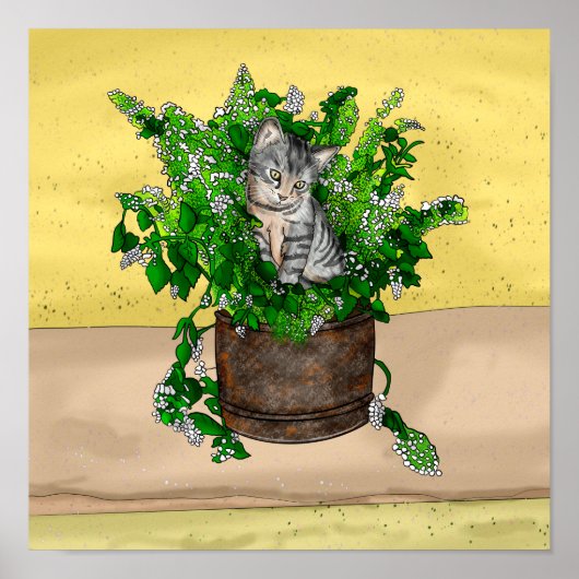 Grey Kitten in Bucket of Catnip Poster (Voorkant)