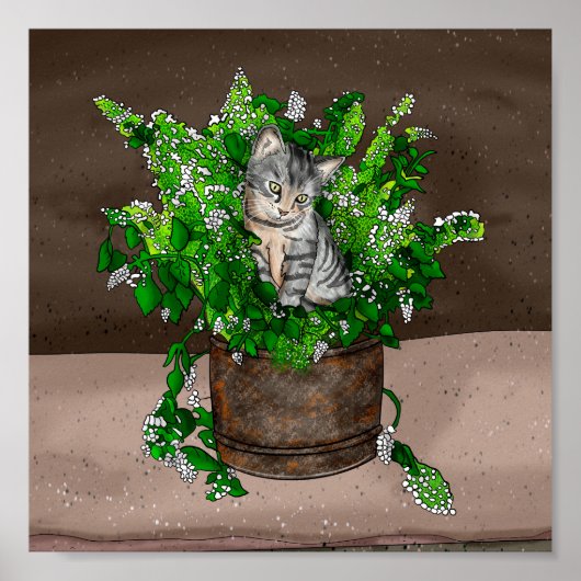 Grey Kitten in Bucket of Catnip Poster (Voorkant)