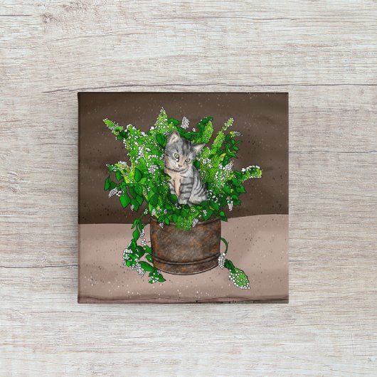 Grey Kitten in Bucket of Catnip Poster