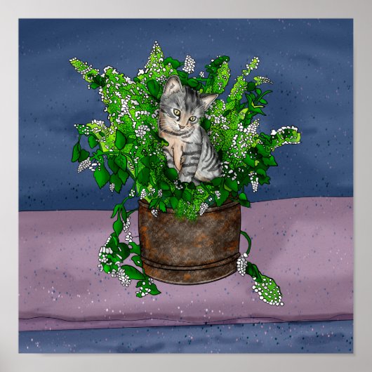 Grey Kitten in Bucket of Catnip Poster (Voorkant)