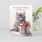 Grey Kitten Kerst Waterverf Feestdagenkaart (Staand voorkant)