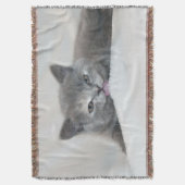 Grey Kitten Licking Snow Deken (Voorkant Verticaal)