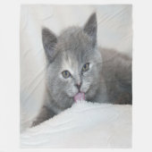 Grey Kitten Licking Snow Fleece Deken (Voorkant)