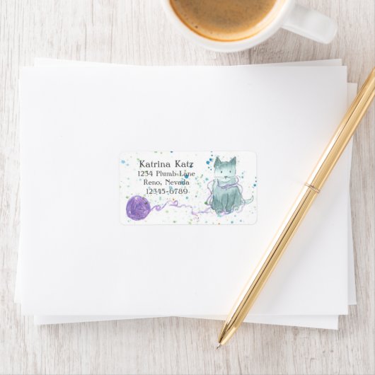 Grey Kitten Paarse garen Etiket (Insitu)