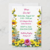 Grey Kitten Theme Floral Girl's Verjaardagsfeest Kaart (Achterkant)