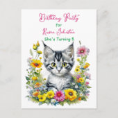 Grey Kitten Theme Girl's Verjaardagsfeestje Uitnod Briefkaart (Voorkant)