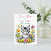 Grey Kitten Theme Girl's Verjaardagsfeestje Uitnod Briefkaart (Staand voorkant)