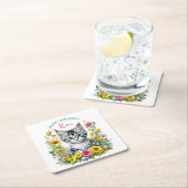 Grey Kitten Theme Girl's Verjaardagsfeestje Uitnod Kartonnen Onderzetters (Insitu)