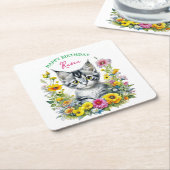 Grey Kitten Theme Girl's Verjaardagsfeestje Uitnod Kartonnen Onderzetters (Schuin)