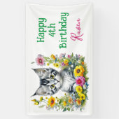 Grey Kitten Theme Girl's Verjaardagsfeestje Uitnod Spandoek (Verticaal)