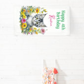 Grey Kitten Theme Girl's Verjaardagsfeestje Uitnod Spandoek (Insitu)