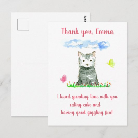 Grey Kitten Verjaardagsfeest Aangepaste naam Bedan Briefkaart (Voorkant / Achterkant)