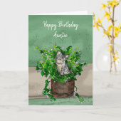 Grey Kitten zit in een Pot Catnip Birthday Kaart (Gele Bloem)