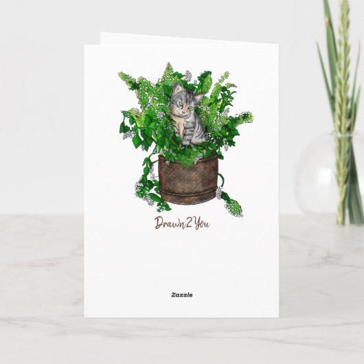 Grey Kitten zit in een Pot Catnip Birthday Kaart (Achterkant)