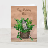 Grey Kitten zit in een Pot Catnip Birthday Kaart (Voorkant)