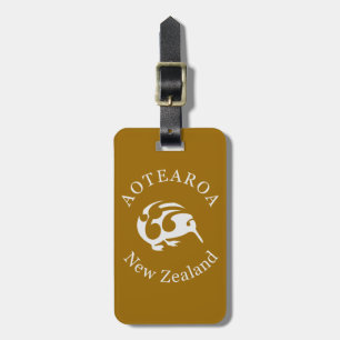 Grey Kiwi met Koru, Aotearoa, Nieuw-Zeeland Bagagelabel