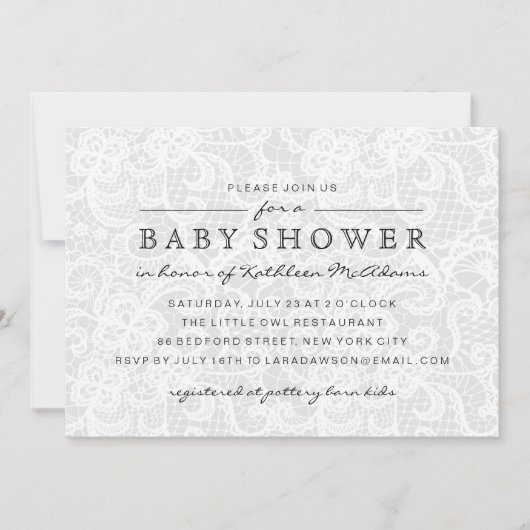  Grey Lace Baby shower Uitnodiging (Voorkant)
