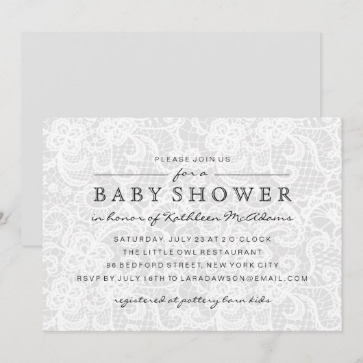  Grey Lace Baby shower Uitnodiging (Voorkant / Achterkant)