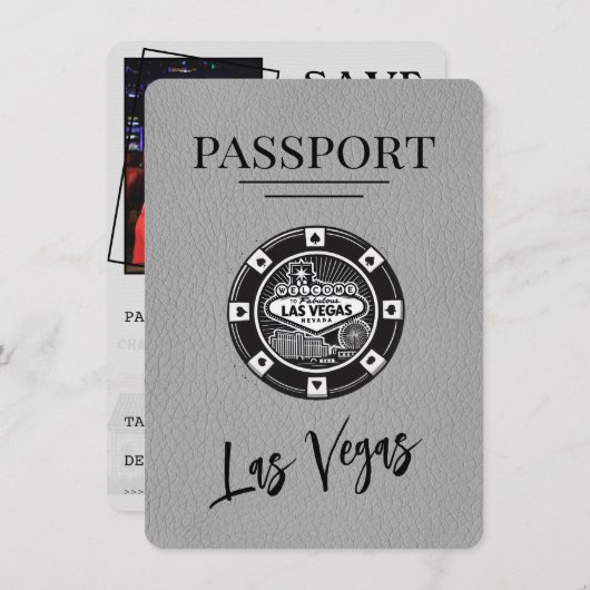 Grey Las Vegas Passport Bewaar de datum Save The Date (Voorkant / Achterkant)