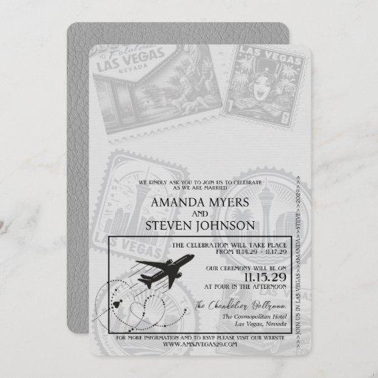 Grey Las Vegas Passport Wedding Kaart (Voorkant / Achterkant)