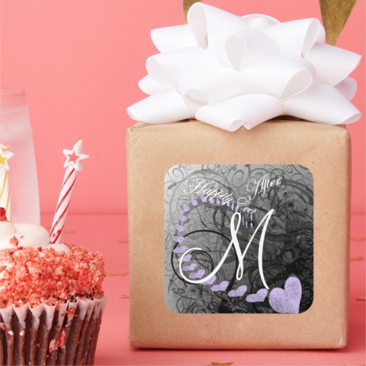 Grey & Lavender, gelukkig ooit na het huwelijk Vierkante Sticker (Feest)