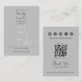 Grey Leaf Social QR Mode Sieraden Display Kaart Contactkaartje (Voorkant / Achterkant)