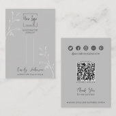 Grey Leaf Social QR Sieraden Haarclip Display Kaar Contactkaartje (Voorkant / Achterkant)