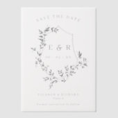 Grey Leafy Crest Monogram Bewaar de datum Vellum Uitnodigingen (Voorkant)