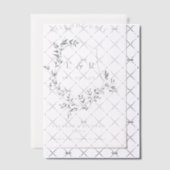 Grey Leafy Crest Monogram Bewaar de datum Vellum Uitnodigingen (Offset (Uitnodiging))