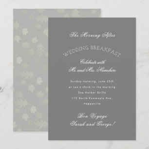 Grey Leaves Autumn Wedding Ontbijtuitnodiging Kaart
