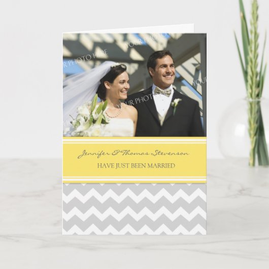 Grey Lemon Chevron net getrouwd Fotoaankondiging Aankondiging (Voorkant)