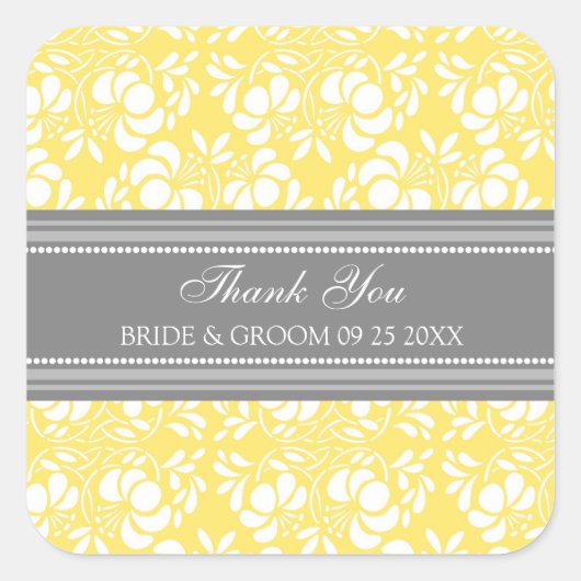 Grey Lemon Damask Dank u bruiloft gunst Labels (Voorkant)