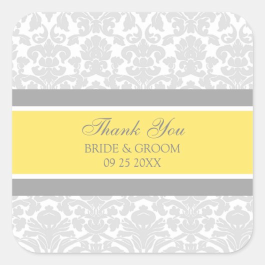 Grey Lemon Damask Dank u bruiloft gunst Labels (Voorkant)
