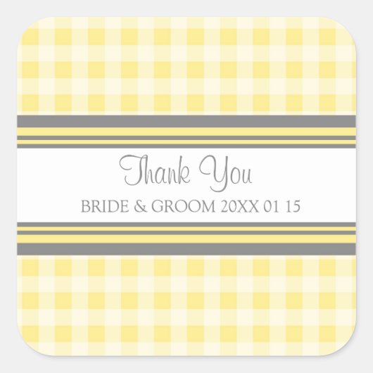 Grey Lemon Gingham Dank u bruiloft gunst Labels (Voorkant)