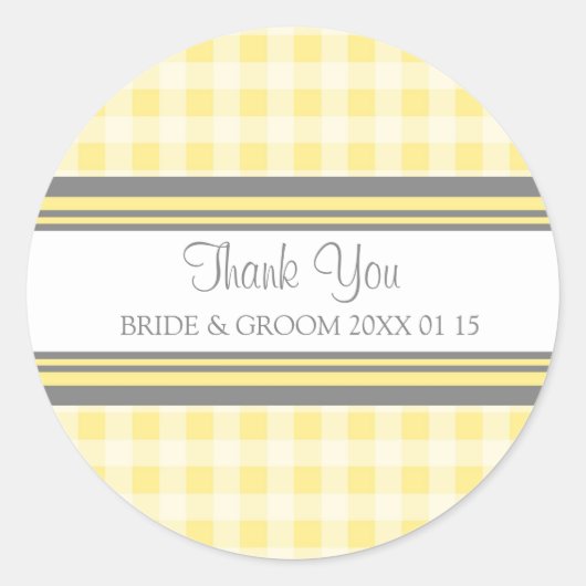 Grey Lemon Gingham Dank u bruiloft gunst Labels (Voorkant)